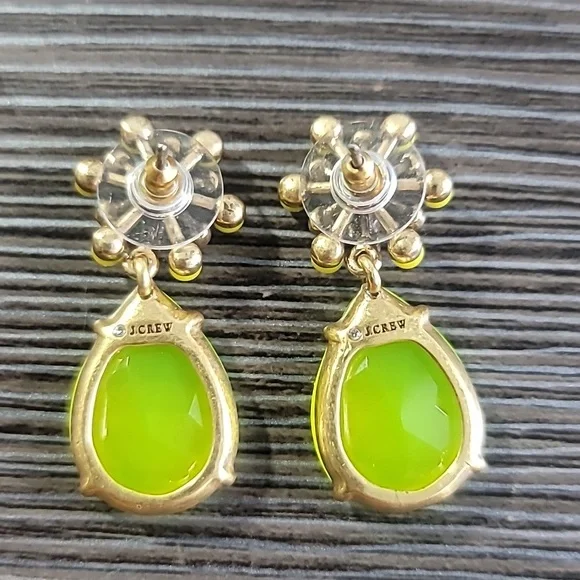 J.Crew Neon Green Gold Floral Drop Earrings - Picture 5 of 6